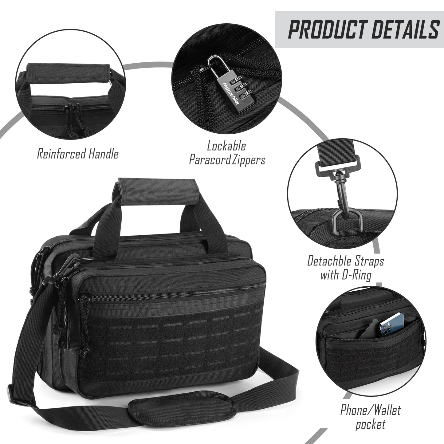 Double-Capacity Pistol Bag with Ammo Compartments, Small Tactical Soft Pistol Carrier for the Shooting Range GBPB001