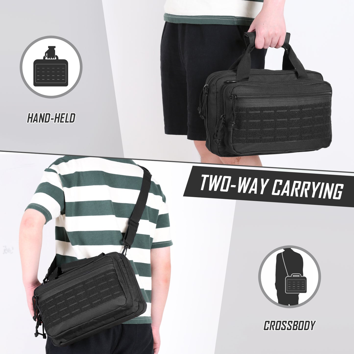 Double-Capacity Pistol Bag with Ammo Compartments, Small Tactical Soft Pistol Carrier for the Shooting Range GBPB001