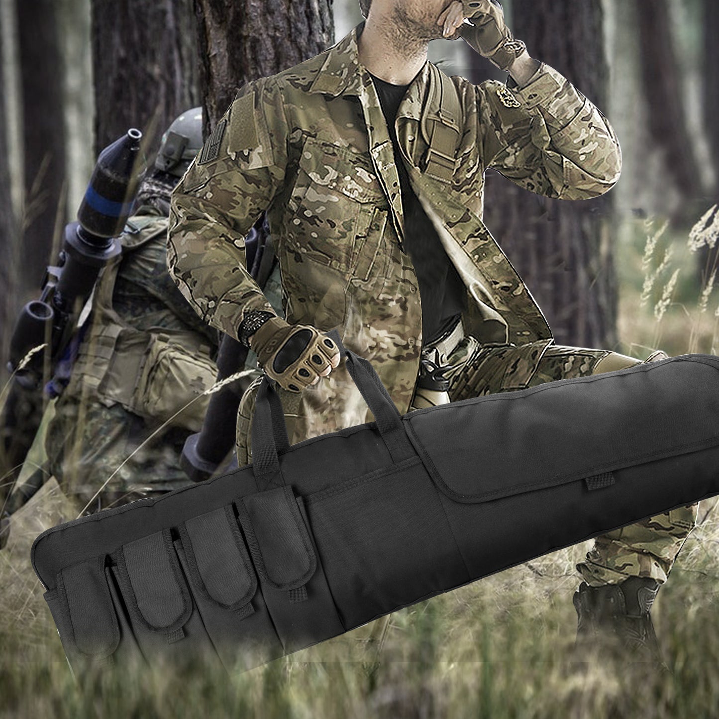 Gun Bag for Rifles, Padded Adjustable Rifle Carrying Case with Extra Pockets and Security Features GBRB003